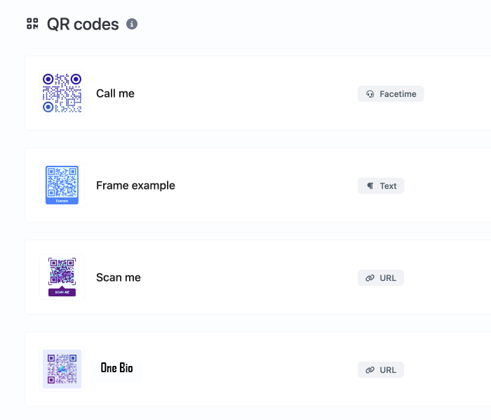 Screenshot of the app QR code system page