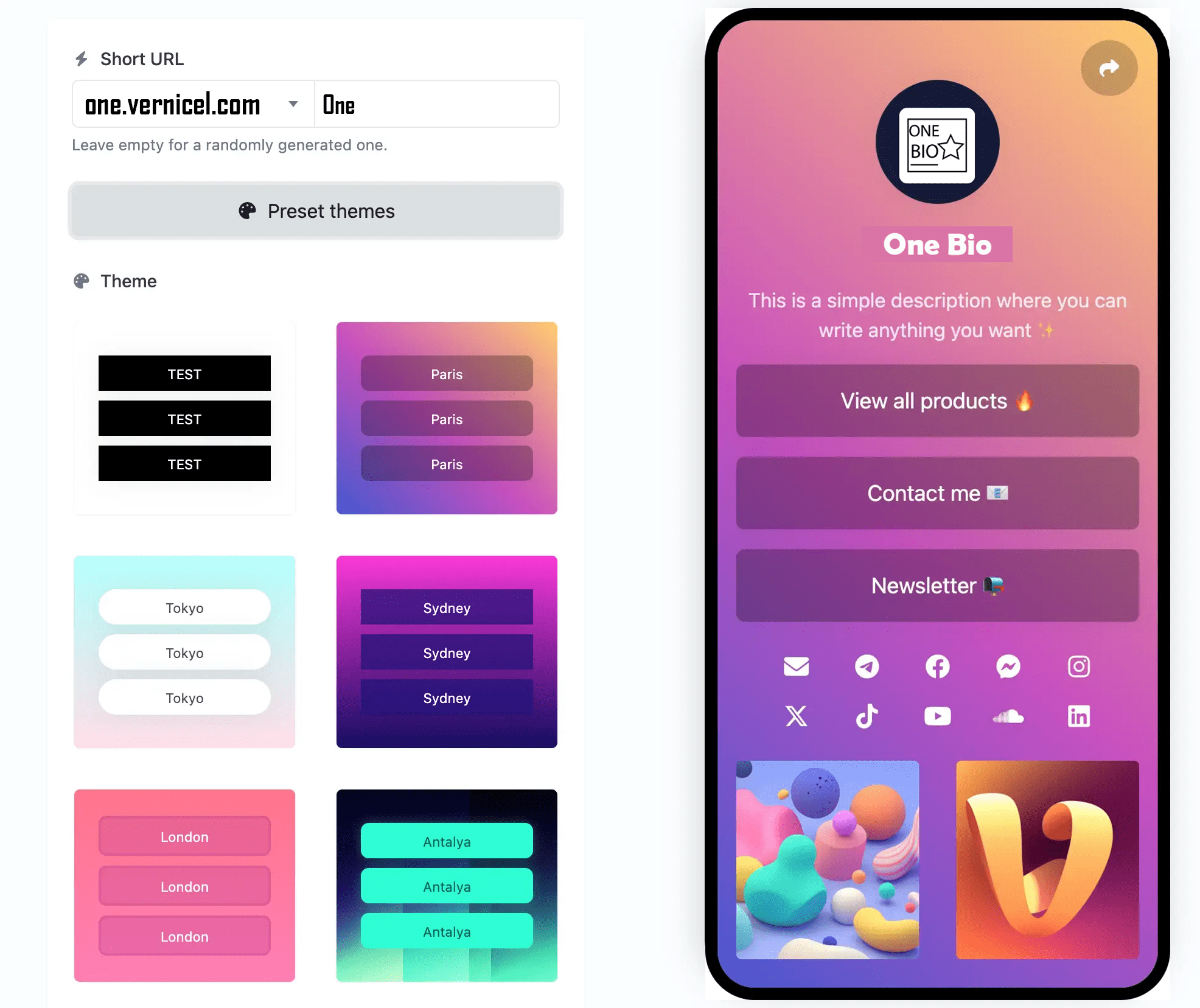 Screenshot of the app biolink editing page